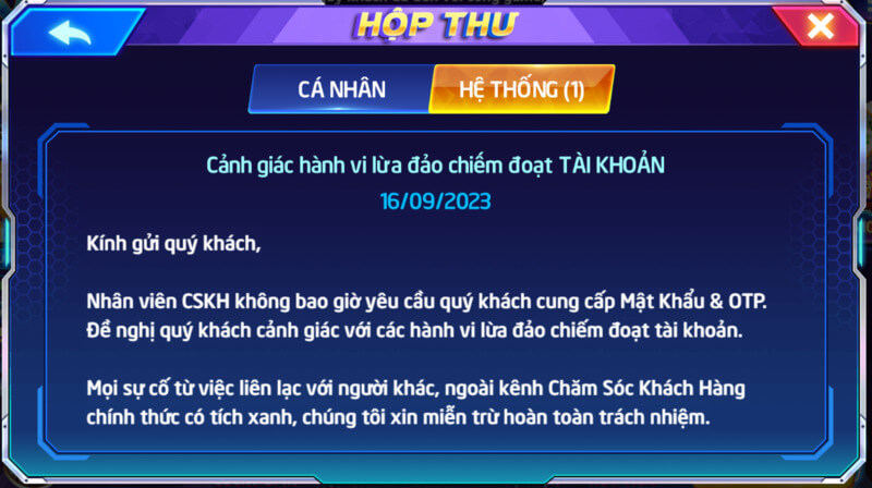 Thông báo cho game thủ về những bất thường và cảnh báo lừa đảo kjp thời