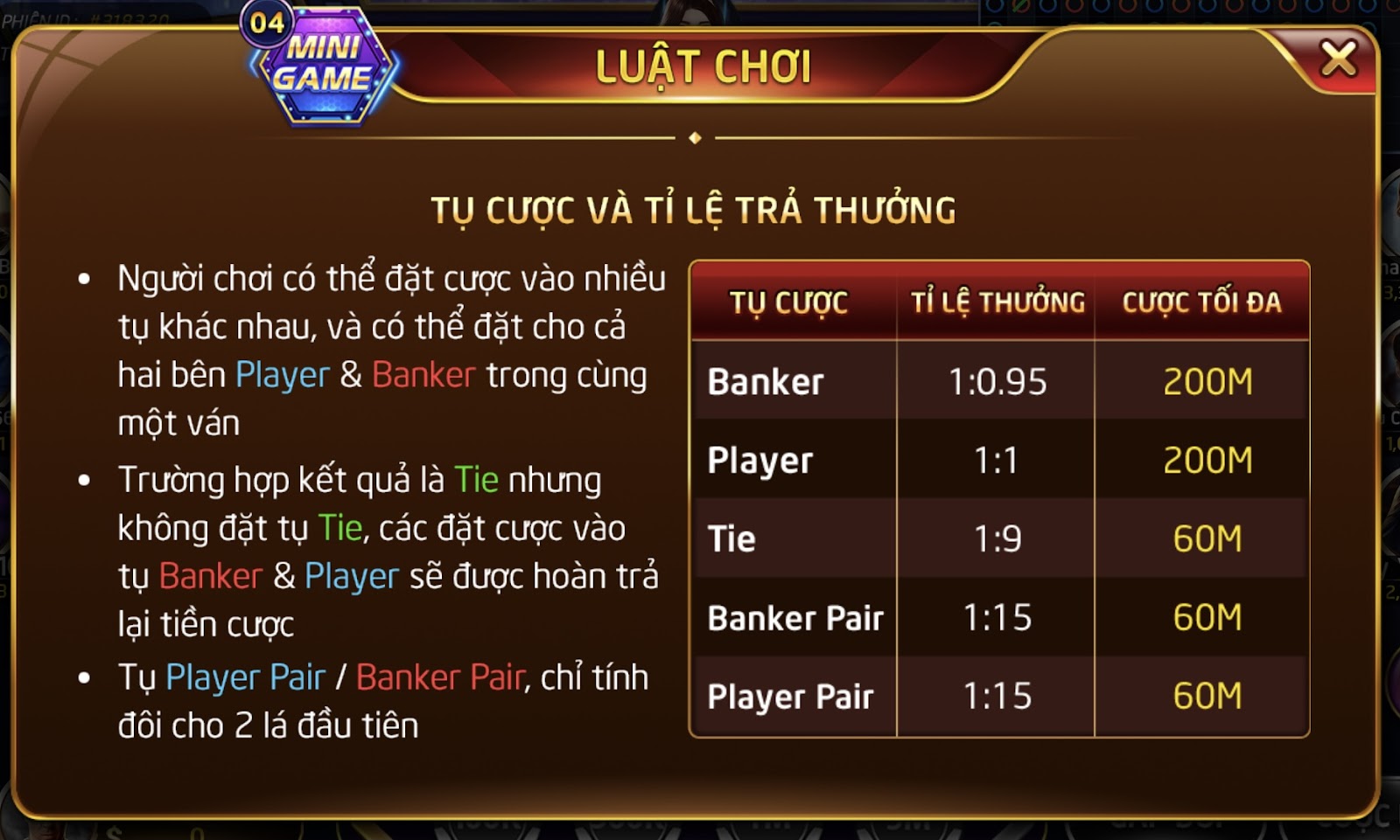 Baccarat Vin168 thu hút nhiều bét thủ vì tỷ lệ trả thưởng cực căng